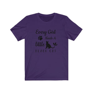 Black Cat, Witchy Halloween Shirt - Every Girl Needs a Little Black Cat, Short Sleeve Tee - Furbaby Flowers LLC