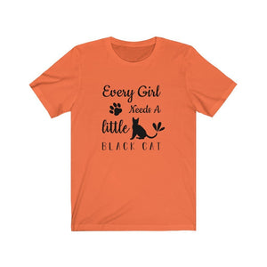 Black Cat, Witchy Halloween Shirt - Every Girl Needs a Little Black Cat, Short Sleeve Tee - Furbaby Flowers LLC