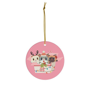 Cat Christmas Ceramic Ornaments - Pink N Paw