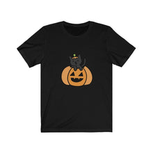 Load image into Gallery viewer, Cat O Lantern, Cat in pumpkin, Jersey Short Sleeve Tee - Furbaby Flowers LLC