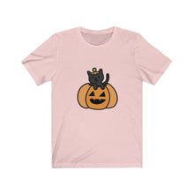 Load image into Gallery viewer, Cat O Lantern, Cat in pumpkin, Jersey Short Sleeve Tee - Furbaby Flowers LLC