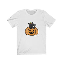 Load image into Gallery viewer, Cat O Lantern, Cat in pumpkin, Jersey Short Sleeve Tee - Furbaby Flowers LLC