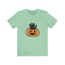 Load image into Gallery viewer, Cat O Lantern, Cat in pumpkin, Jersey Short Sleeve Tee - Furbaby Flowers LLC