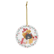 Load image into Gallery viewer, Cat Present Christmas Ceramic Ornaments - Pink N Paw