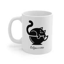 Load image into Gallery viewer, Catpuccino Cat Mug, White Ceramic Mug - Furbaby Flowers LLC