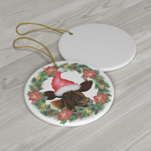 Load image into Gallery viewer, Christmas Cow Ceramic Ornament, Santa Heifer - Pink N Paw