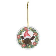 Load image into Gallery viewer, Christmas Cow Ceramic Ornament, Santa Heifer - Pink N Paw