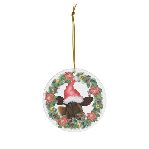 Christmas Cow Ceramic Ornament, Santa Heifer - Pink N Paw