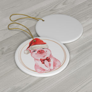 Christmas Pig Ceramic Ornament, Santa Piggie - Pink N Paw