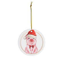 Load image into Gallery viewer, Christmas Pig Ceramic Ornament, Santa Piggie - Pink N Paw