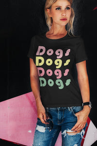 DOGS DOGS DOGS - Short Sleeve Tee, Dog Lover Shirt, Dog Shirt for Women, Retro Dog Shirt - Pink N Paw