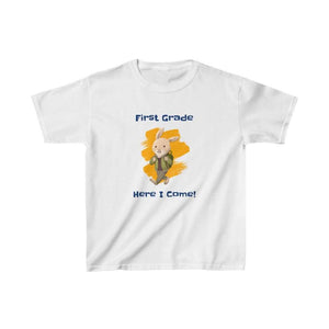 First Grade Here I Come, Backpack Bunny, Kids Fine Jersey Tee - Furbaby Flowers LLC