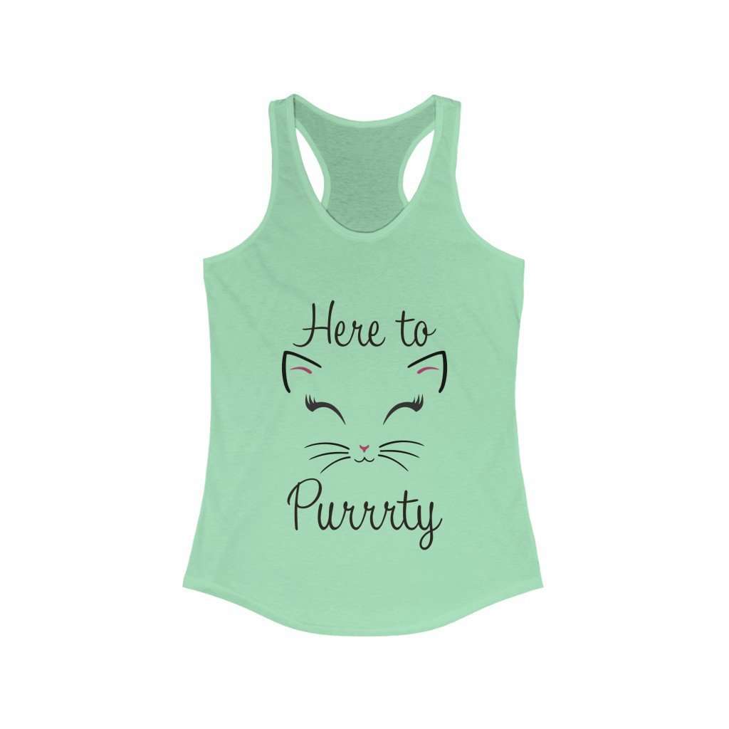 Here to Purrrty, Cat Bridesmaid Shirt, Bachelorette Party Shirt, Women's Ideal Racerback Tank - Furbaby Flowers LLC