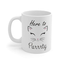 Load image into Gallery viewer, Here to Purrrty, Cat Mug, White Ceramic Mug - Furbaby Flowers LLC