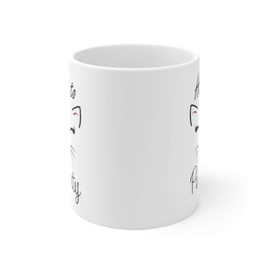 Here to Purrrty, Cat Mug, White Ceramic Mug - Furbaby Flowers LLC