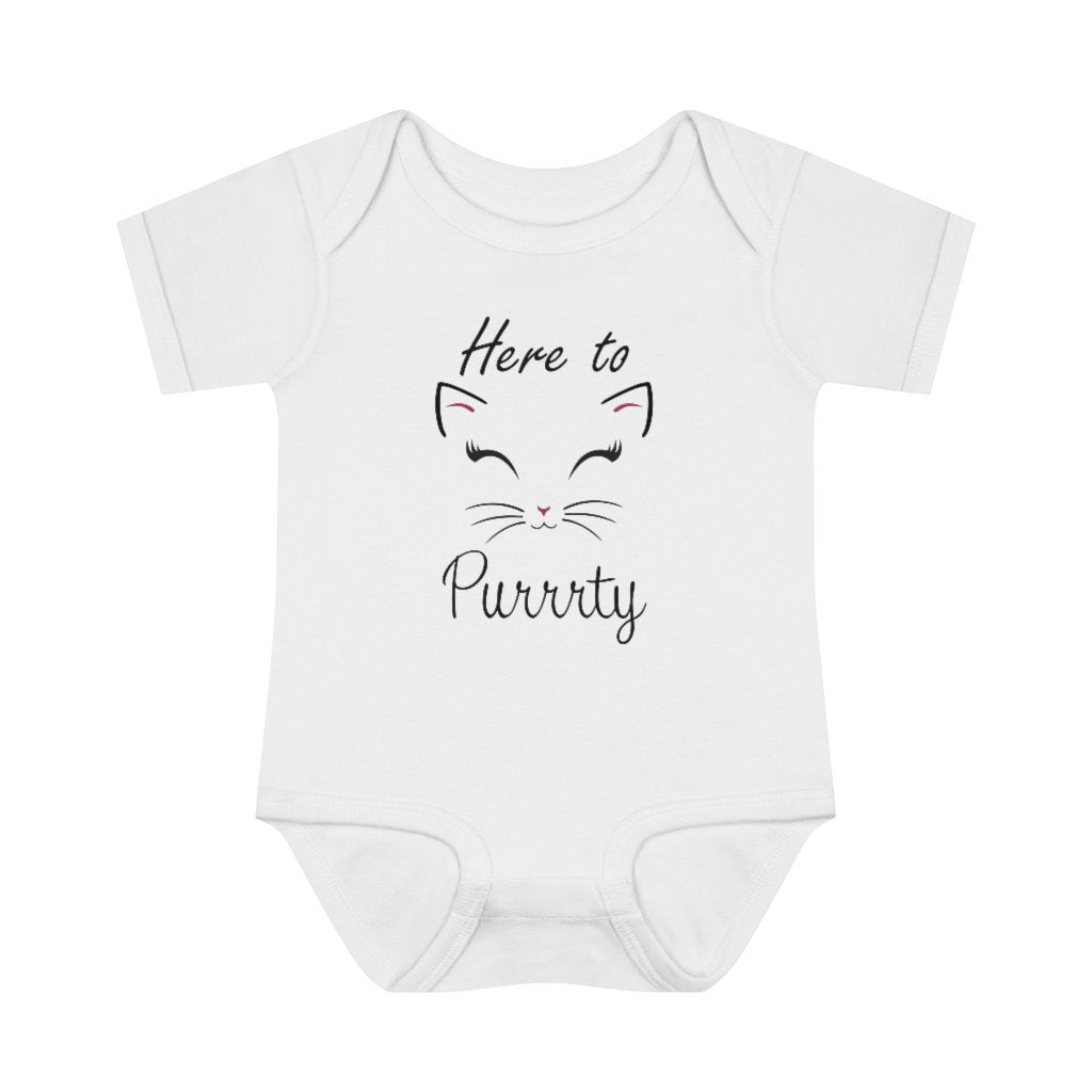 Here to Purrrty - Infant Baby Rib Bodysuit - Pink N Paw