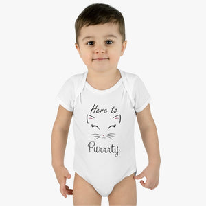 Here to Purrrty - Infant Baby Rib Bodysuit - Pink N Paw